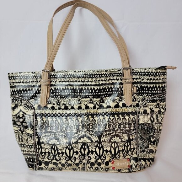 Sakroots Artist Circle Medium Satchel - Black/Amp/White One World - Picture 3 of 11